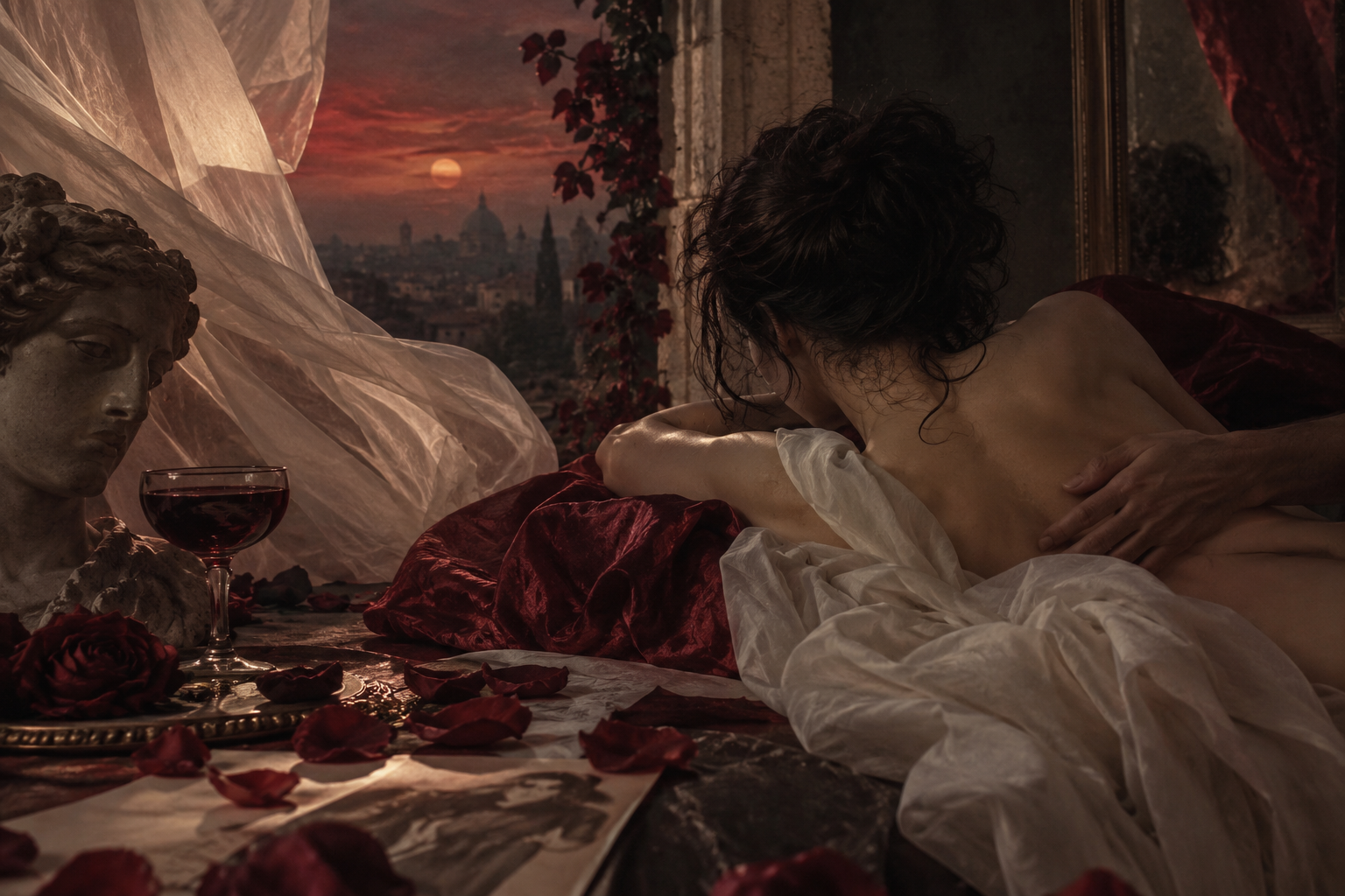 Imagen evocadora inspirada en los poemas A ti…, Deseo y Frenesí de Akasha Alecram, con una atmósfera íntima, melancólica y sensual.